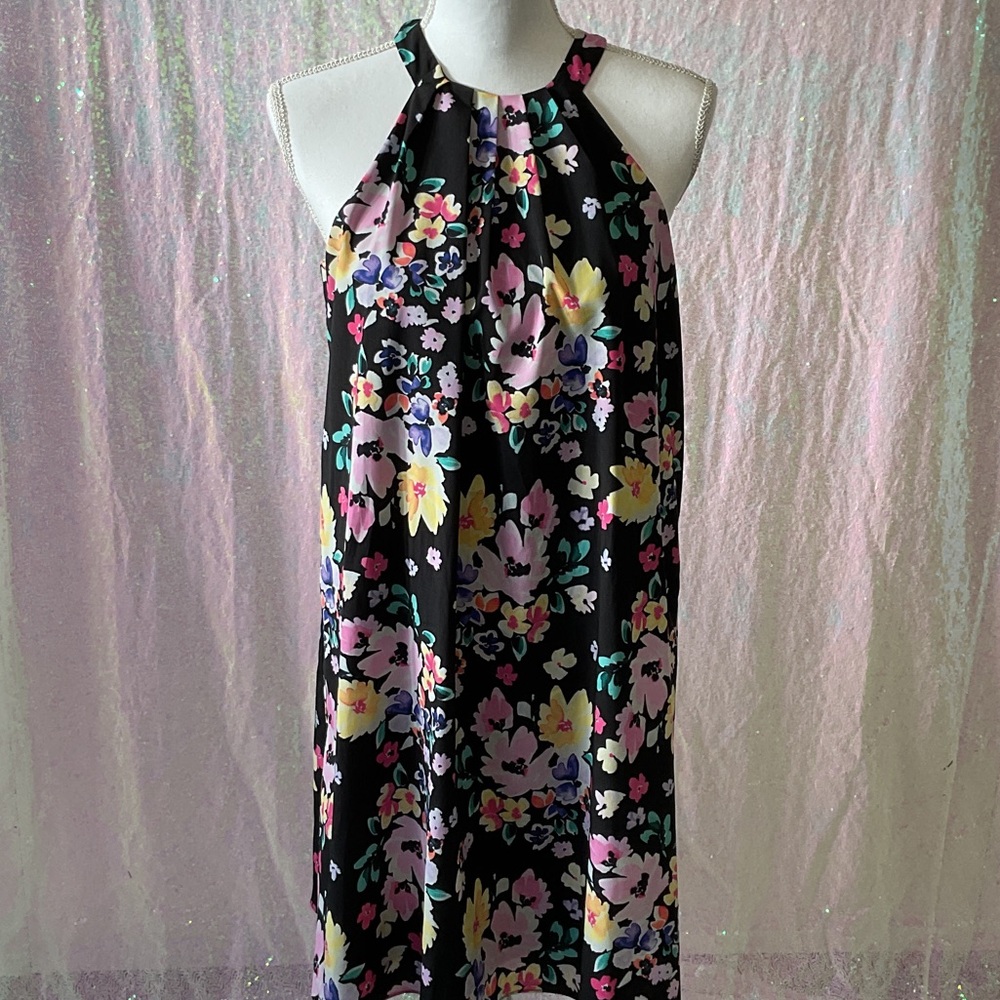 CeCe Black Floral Halter Dress